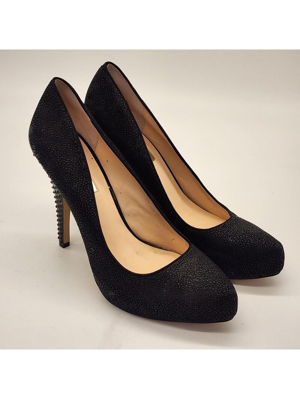 INC International Concepts Black Texture Leather Pumps Studded Heel 5” 10 M